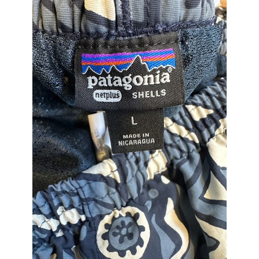 Patagonia Baggies Longs Men's Large New Visions Navy Print Shorts Drawstring - Picture 7 of 16